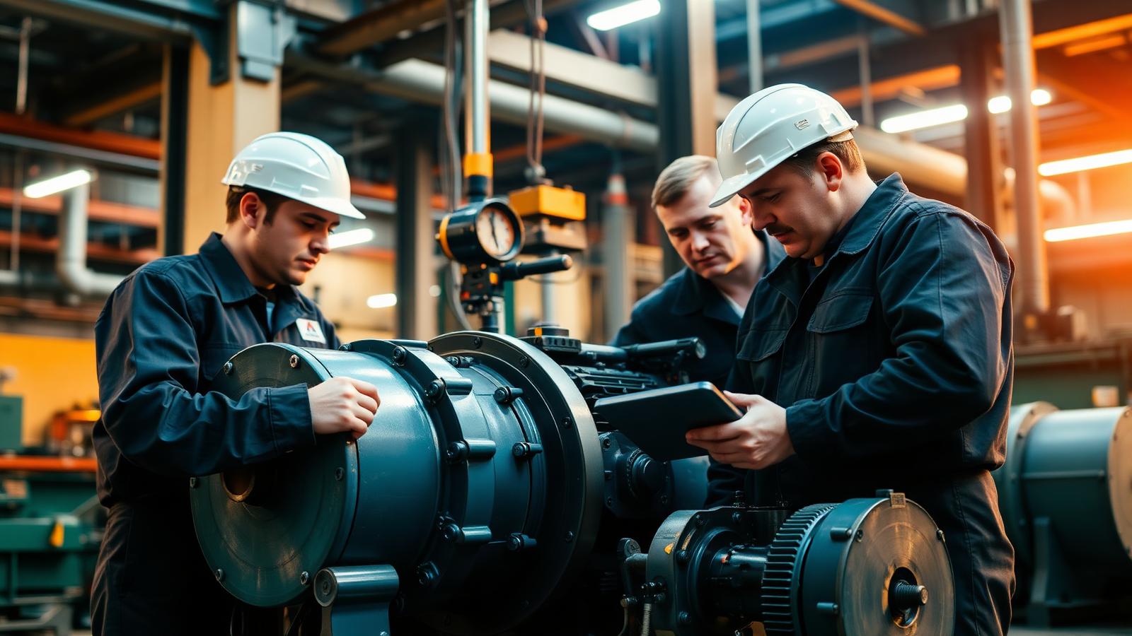 Maintenance technicians inspecting an industrial motor